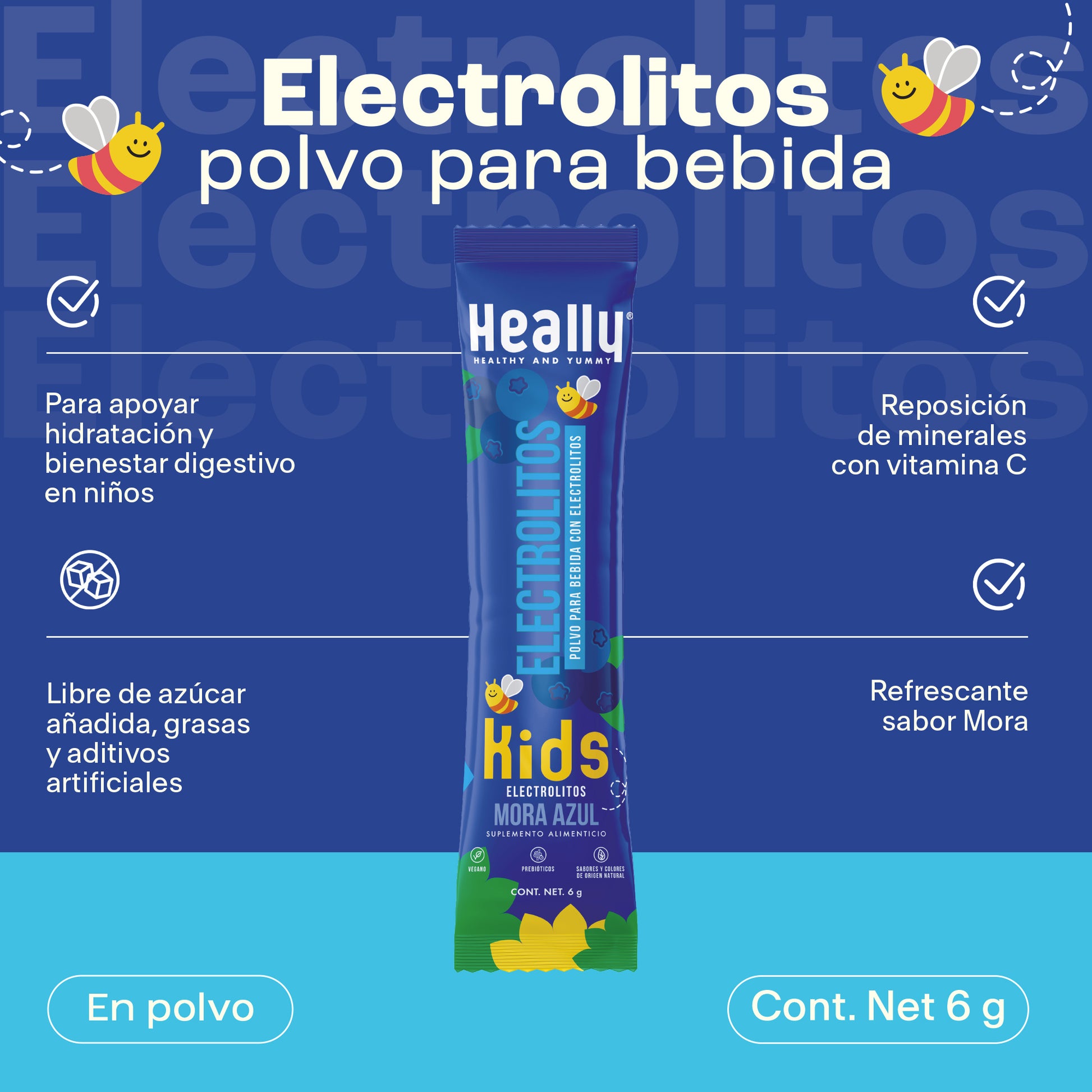 Heally Electrolitos Kids  4 Pack Mora Azul - Pink Limonade - Limon