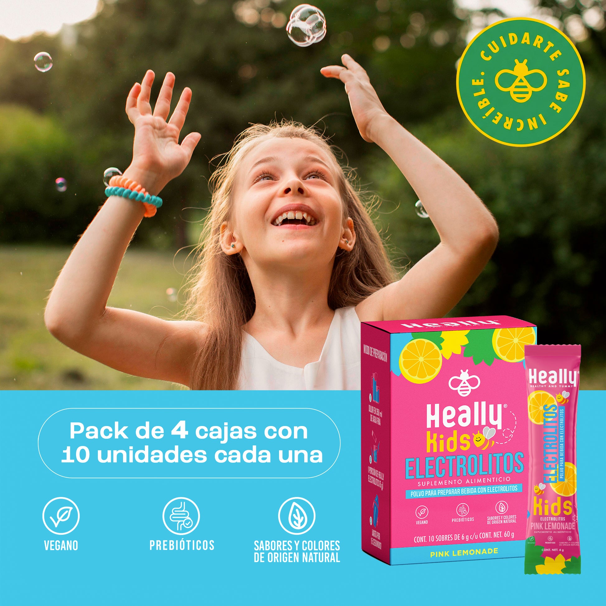 Heally Electrolitos Kids  4 Pack Mora Azul - Pink Limonade - Limon