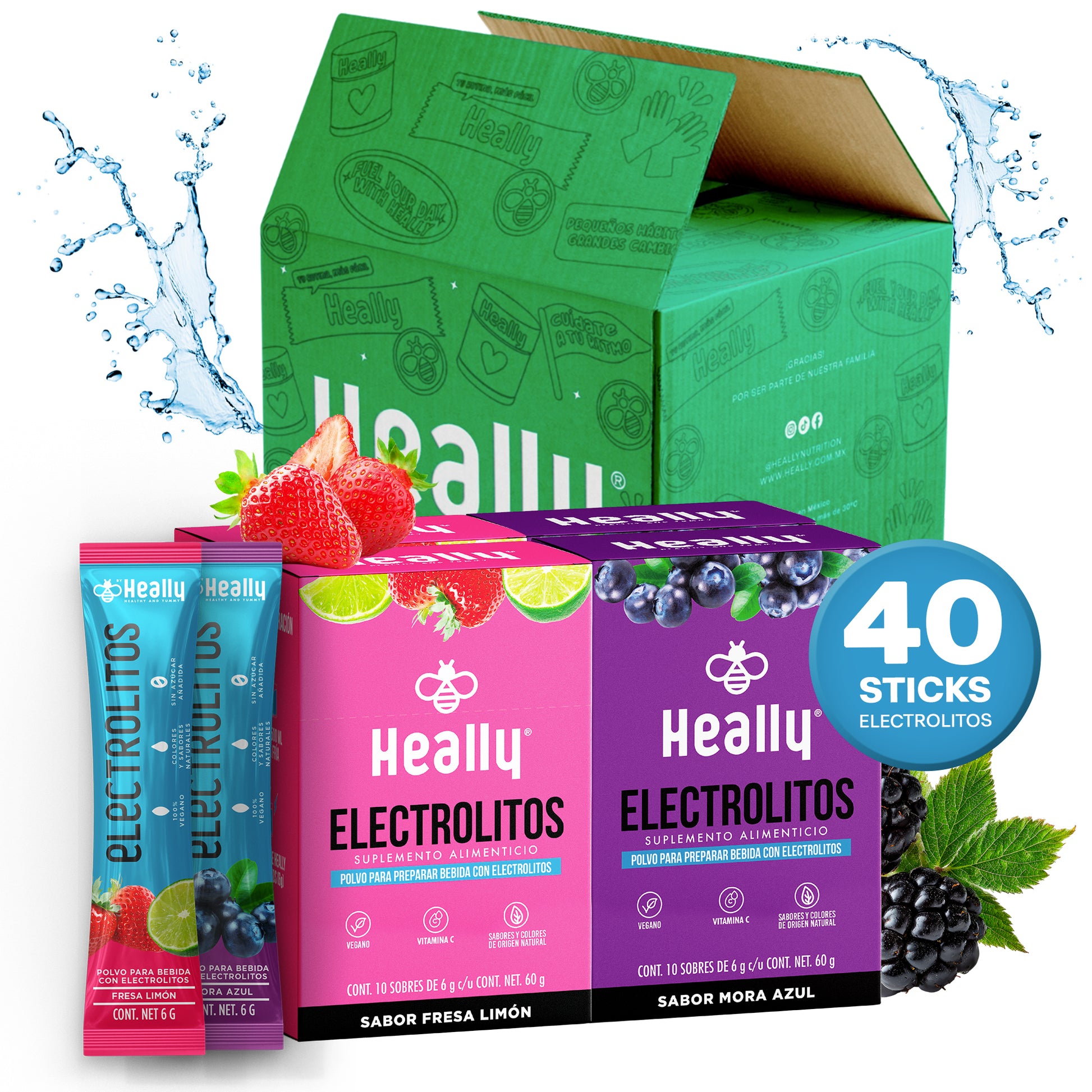 Heally Electrolitos 4 Pack Fresa Limon -  Mora Azul